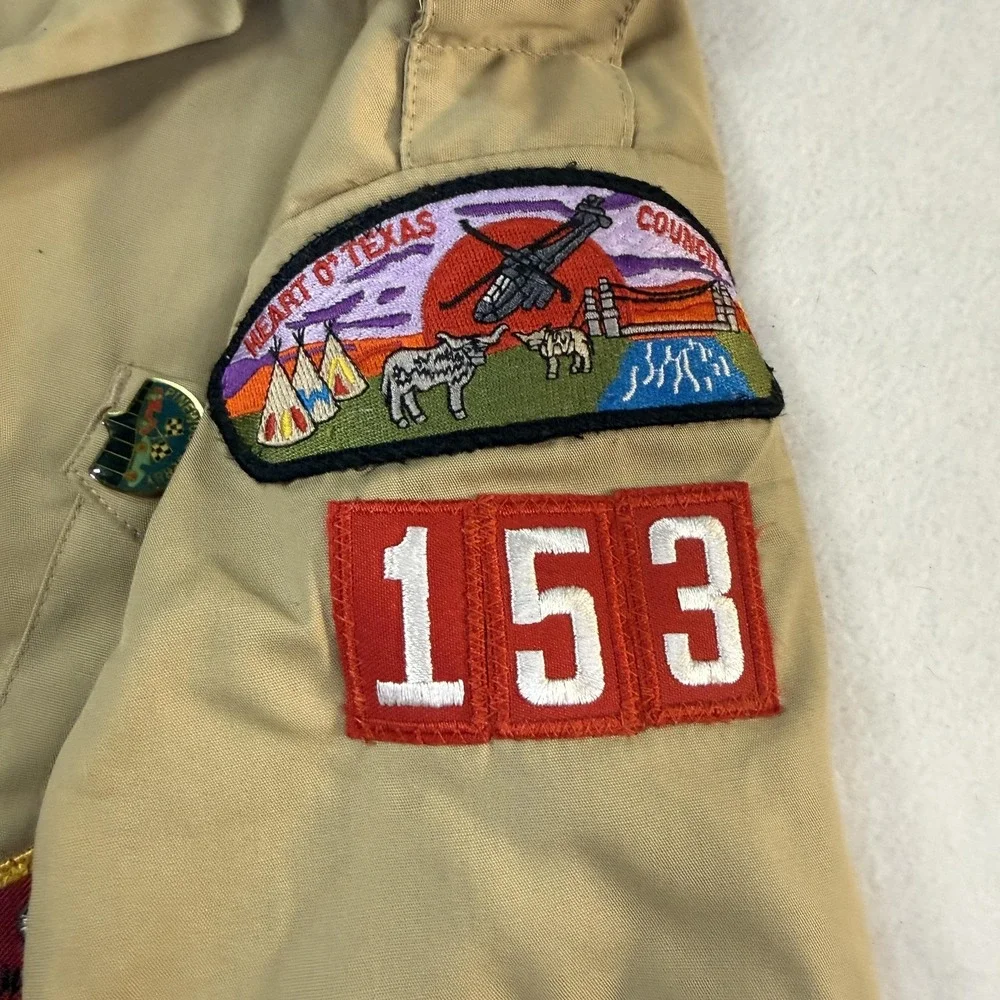 Vintage BSA Cub Scout Webelos Uniform Shirt Pack 153 Heart O Texas Youth LG USA